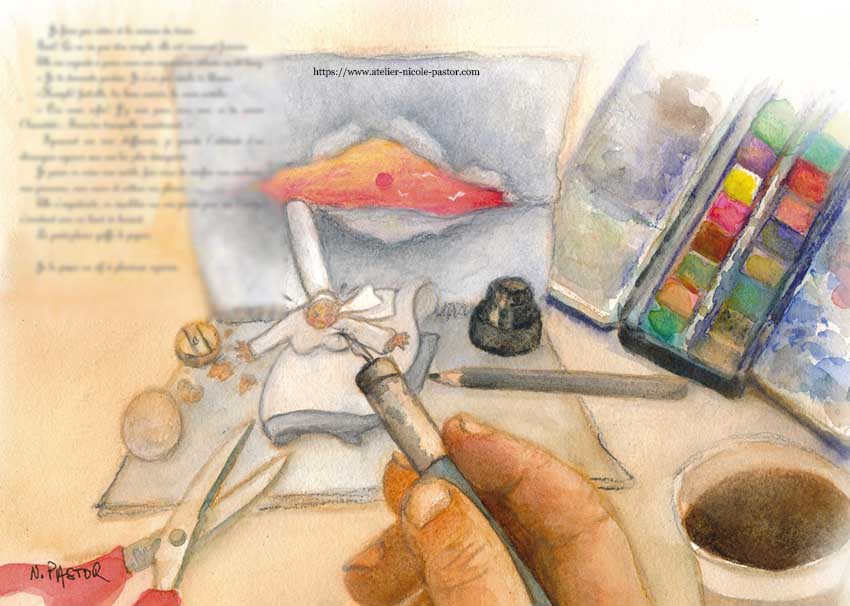 Ma Grand-mère de papier dédicacé+3marque pages+1carte. Album Bretagne renfermant texte et aquarelles. – Image 5