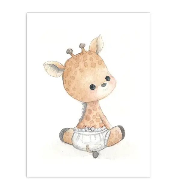 Bébé girafe. La première sortie, Affiche A4, poster animaux bébés