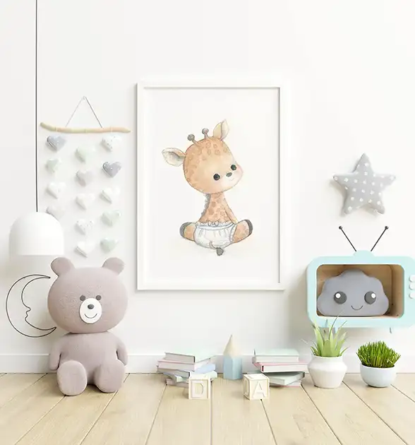 Bébé girafe. La première sortie, Affiche A4, poster animaux bébés – Image 2