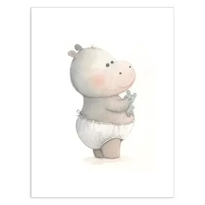 Bébé hippopotame. Je me tiens debout, Affiche A3, poster animaux bébés
