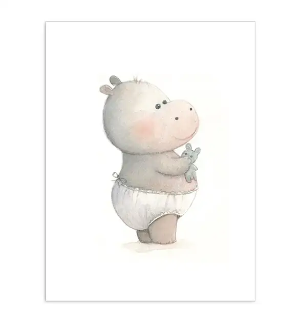 Bébé hippopotame. Je me tiens debout. Affiche A4, poster animaux bébés