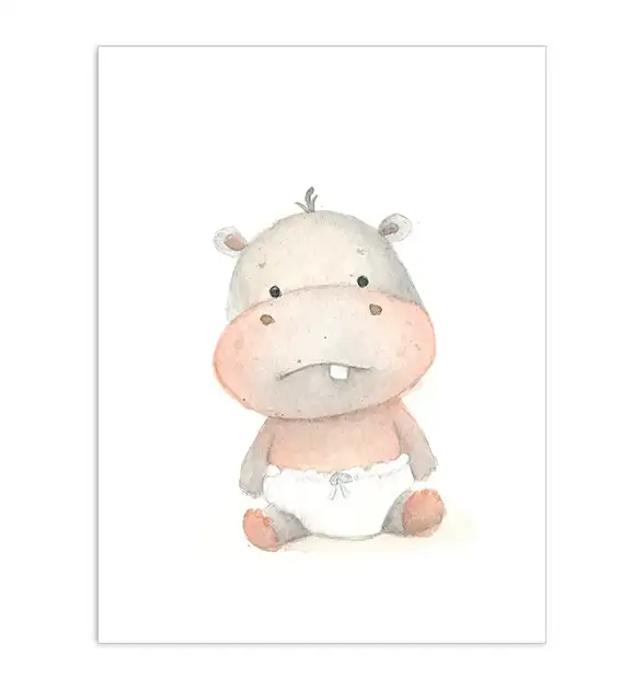 Bébé hippopotame. La première dent, Affiche A4, poster animaux bébés