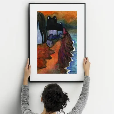 Affiche encadrée paysage. Maisons bretonnes sur la falaise.