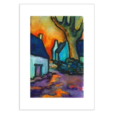 Affiche paysage de Bretagne, Maisons bretonnes au bout du chemin, format A4