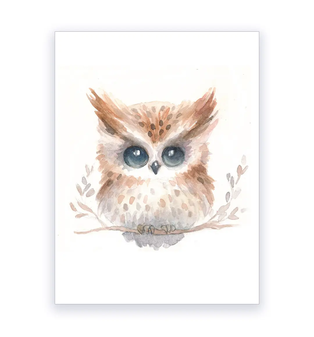 Affiche encadrée hibou grand-duc animaux des bois, aquarelle A5 18x24 poster animaux forêt – Image 2