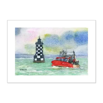 Affiche paysage de Bretagne, Le Phare de la Perdrix, Loctudy, format A4
