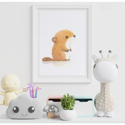 Affiche encadrée petit castor, animaux des bois