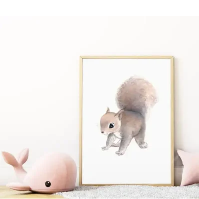 Petit écureuil. Affiche A3, poster animaux forêt décoration chambre enfant