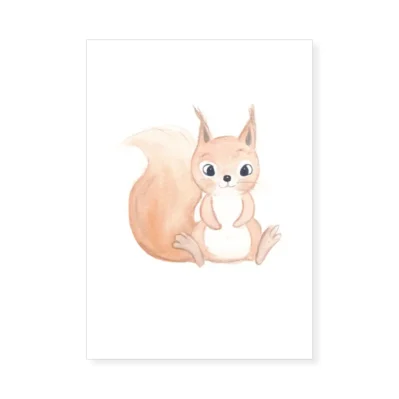 L'écureuil roux. Affiche A4, poster animaux forêt décoration chambre enfant