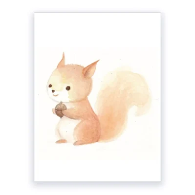 Le repas du petit écureuil, Affiche A3, poster animaux sauvages déco chambre enfant