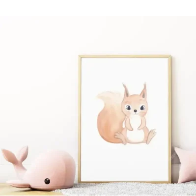L'écureuil roux. Affiche A3, poster animaux forêt décoration chambre enfant