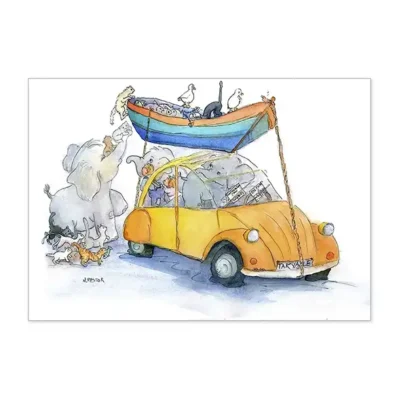 des éléphants dans une deuch et des goélands affamés, Affiche A4