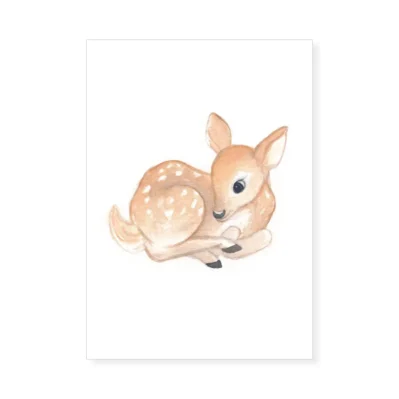 Petit faon allongé, Affiche A3, poster animaux des bois décoration chambre enfant