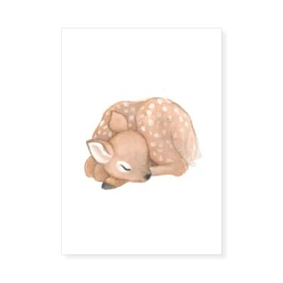 Petit faon endormi, Affiche A3, poster animaux des bois décoration chambre enfant