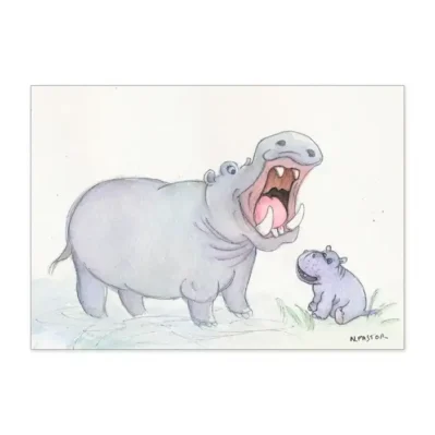 Maman hippopotame apprend à son bébé à bâiller