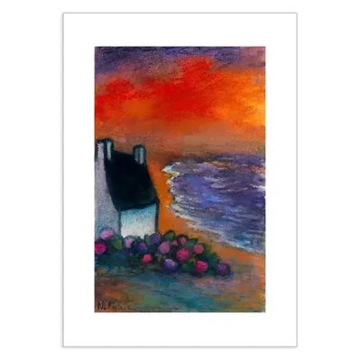 Affiche paysage de Bretagne, Hortensias au crépuscule, format A4