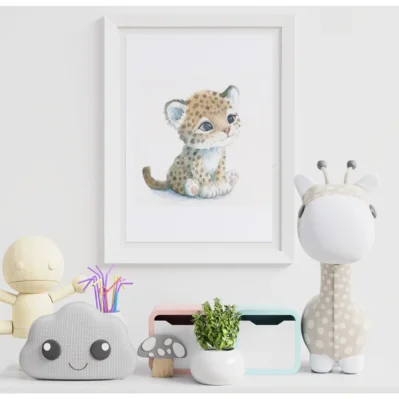 Affiche encadrée petit jaguar, animaux sauvages, aquarelle