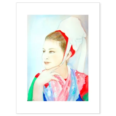 Affiche A3 costume breton. Jeune fille en costume de Plougastel Daoulas