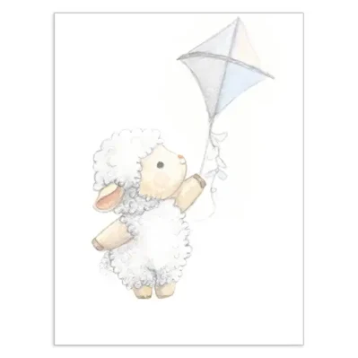 Petit agneau avec un cerf-volant bleu, décoration chambre enfant