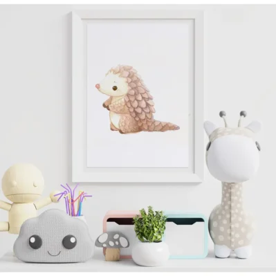 Affiche encadrée petit pangolin, animaux sauvages, aquarelle A5 18x24 poster décoration chambre enfant