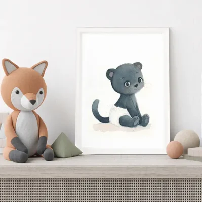 Première fois. Bébé panthère se tient assis ! Affiche A4, poster bébés animaux, décoration chambre enfant