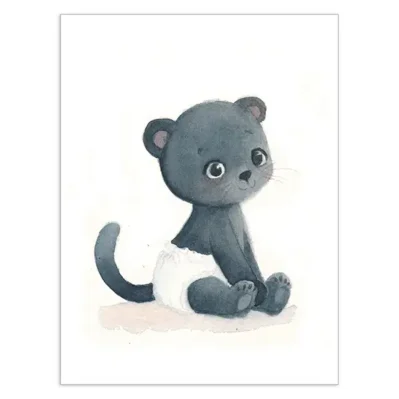 Première fois. Bébé panthère se tient assis ! Affiche A3, poster animaux bébés