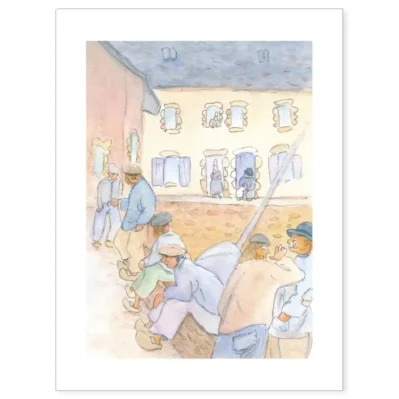 Affiche A3 (29,7x42cm) Les Bigoudènes, L'attente des pêcheurs devant l'Abri du marin à Ste Marine