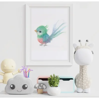 Affiche encadrée petit quetzal, oiseaux du monde, aquarelle