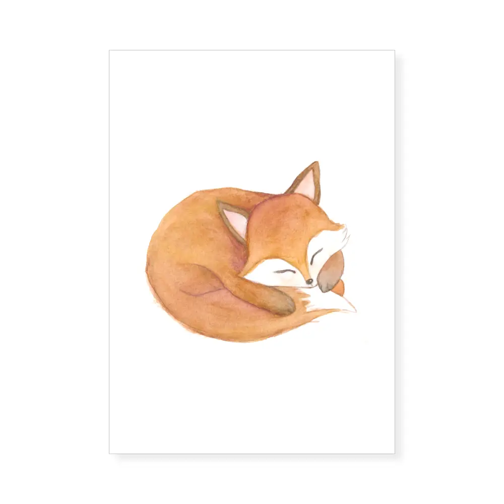 Petit renard endormi, Affiche A3, poster animaux des bois décoration chambre enfant