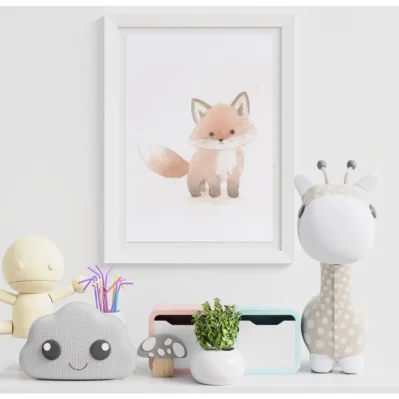 Affiche encadrée renard animaux des bois, aquarelle A5 18x24