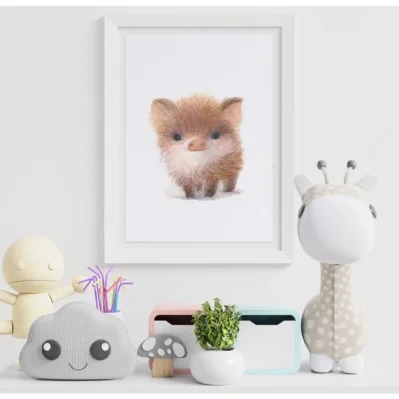 Affiche encadrée sanglier animaux des bois, aquarelle