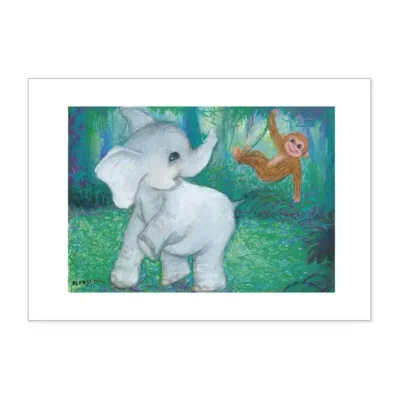 Olifant, L'éléphant et le petit singe, Affiche A3 poster chambre d'enfant