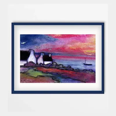 Affiche encadrée. Paysage breton. Soleil voilé.