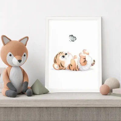 Bébé tigre découvre le monde, Affiche A4, poster bébés animaux, décoration chambre enfant