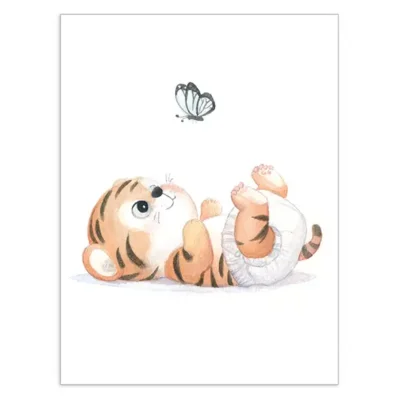 Bébé tigre découvre le monde, Affiche A3, poster bébés animaux, décoration chambre enfant