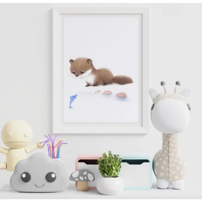 Affiche encadrée vison animaux des bois, aquarelle