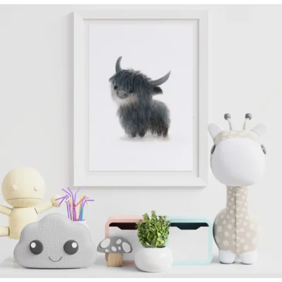 Affiche encadrée adorable petit yack, animaux domestiques, aquarelle