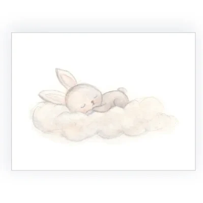 Petit lapin endormi sur un nuage. Aquarelle pour enfant