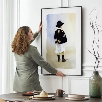 Affiche encadrée Petit garçon de Pont-Aven, aquarelle