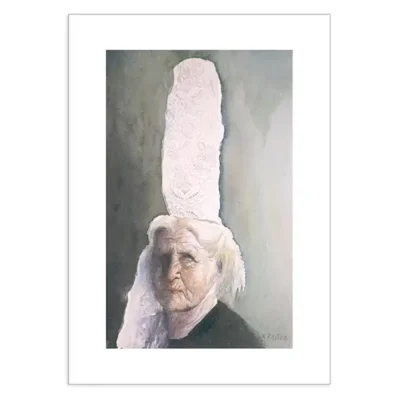 Affiche costume breton, Bigoudène Madame Guénolé et sa coiffe en dentelle