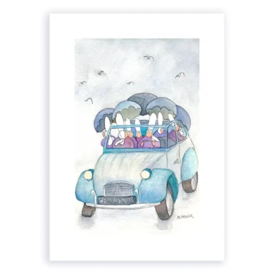 Affiche A4 Les Bigoudènes, Covoiturage bigouden, balade en deux-chevaux