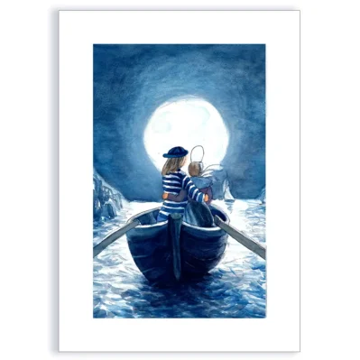 Amoureux dans une barque au clair de lune