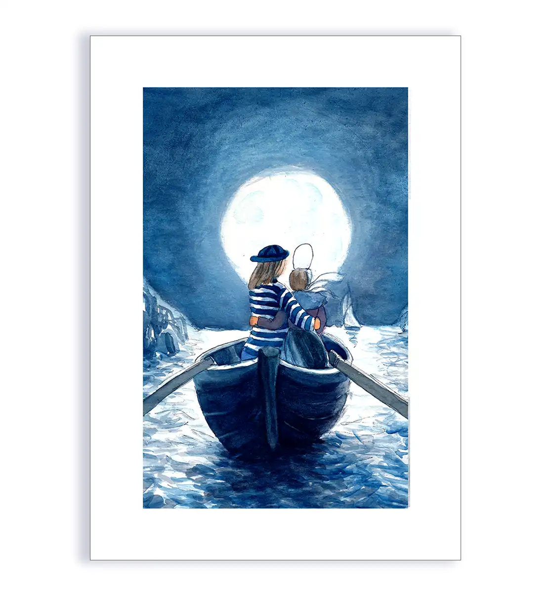 Amoureux dans une barque au clair de lune