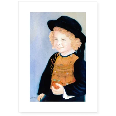 Petit garçon bigouden à la pomme, aquarelle digigraphique