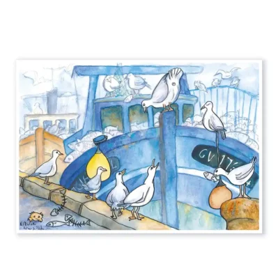 Les goélands. Retour de pêche. Carte postale