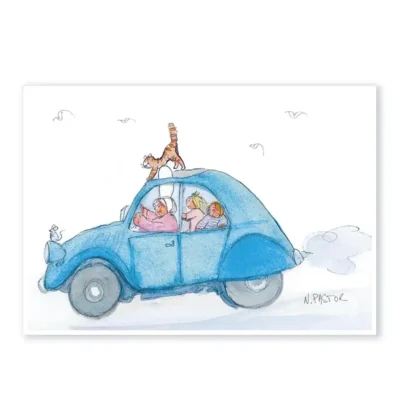 Deux-chevaux bigoudène. Carte postale