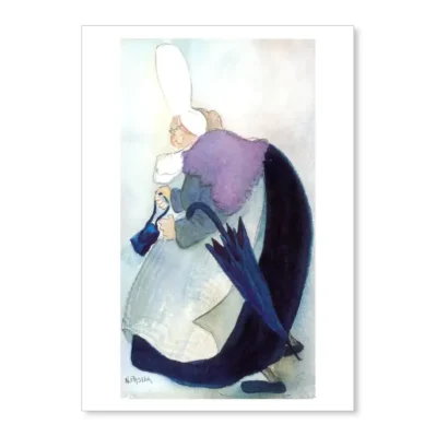 Petite bigoudène qui s'en va au marché. Aquarelle 1998