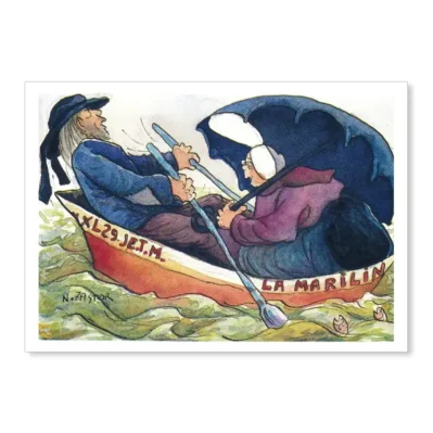 Le pêcheur, Marilin et la Bigoudène. Aquarelle 1999