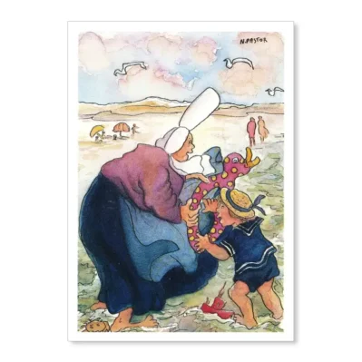 Vacances à la mer. Carte postale vintage. 1999