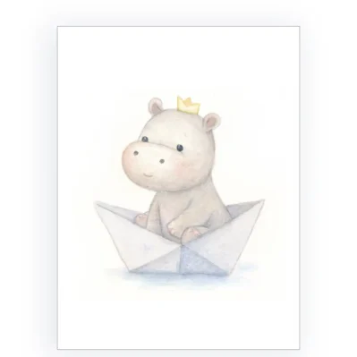 Bébé hippopotame et cocotte en papier.